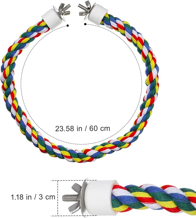 Bird Rope Perch 24 Inch, Colorful Cotton Parrot Bungee Swing, Bendable Cage Climbing Toy & Stand Accessories for Parakeets, Cockatiels, Conures, Lovebirds