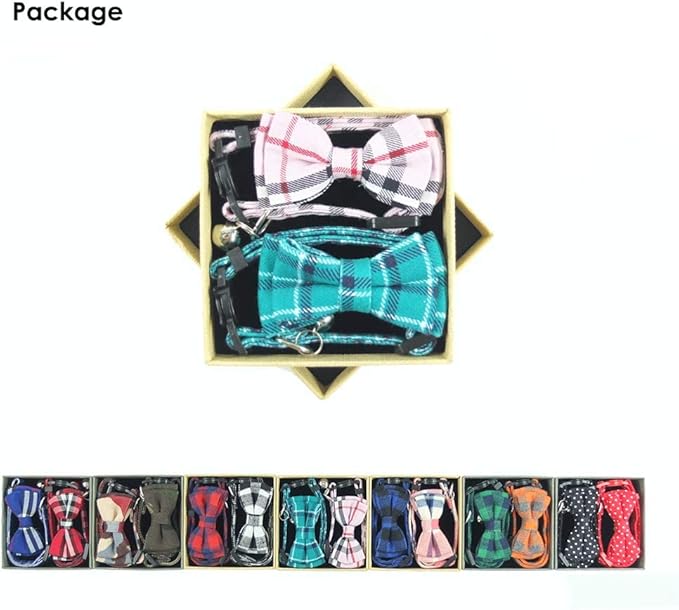 Cat Collar Breakaway with Bell and Bow Tie, Plaid Design Adjustable Safety Kitty Kitten Collars Set of 2 PCS(6.8-10.8in) (Pink&Cyan Plaid)