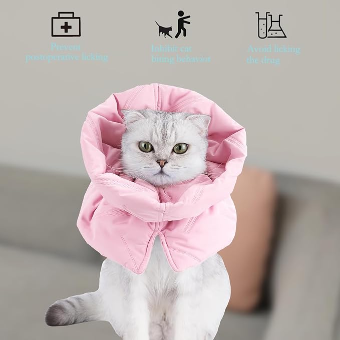 Cat Recovery Collar, Soft Adjustable Cat Cone Alternative, Lightweight Waterproof Fasteners Collars for Cats Kittens Puppies, After Surgery Stop Licking, Post-Surgery or Skin Protection.