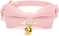 Cotton Breakaway Kitten Collar with Bow Tie and Bell Adjustable Cute Soft Corduroy Cat Collars for Small Female Cats(Pink,XS)