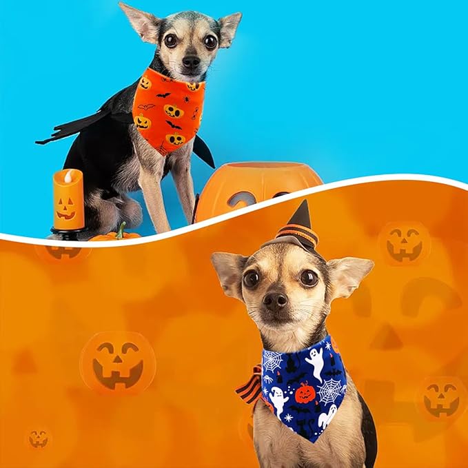 PET SHOW 50 Pack Halloween Small Dog Bandanas Girl Boy Pumpkin Bat Ghost Cat Scarf Adjustable Pet Bibs for Medium Pets Accessories Puppy Outfit Festival Party Supply