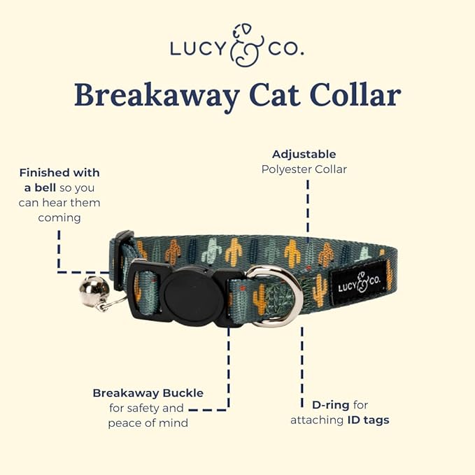 Lucy & Co. Looking Sharp Breakaway Cat Collar with Bell – Designer Print Adjustable Safety Collar for Cats, Kittens & Small Dogs, Lightweight Pet Collar for Boy & Girl Cats – Small
