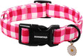 DOGWONG Pink Checkered Dog Collar, Cute Pink Plaid Dog Collars, Adjustable Girl Female Pet Collars Design Dog Collar for Small Medium Large Dogs