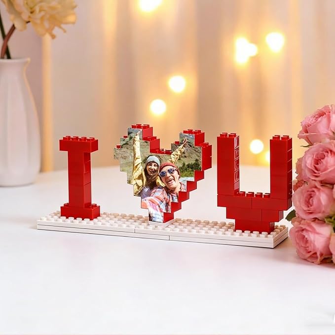 NAZENTI Personalised I Love You Building Bricks with Photo Gifts for Him, Custom Valentines Day Gifts Building Blocks, Blocks Puzzles Couple Gift for Lovers Boyfriend, Heart-Shaped Puzzle