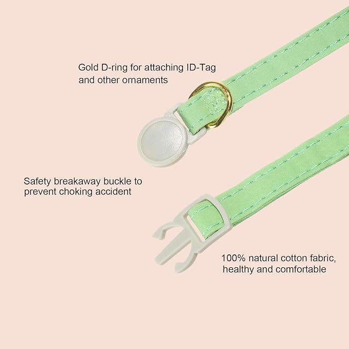 Bunny Ear Cat Collar with Bell and Bow Tie, Breakaway Cute Bowtie Kitten Collars(Grass Green)
