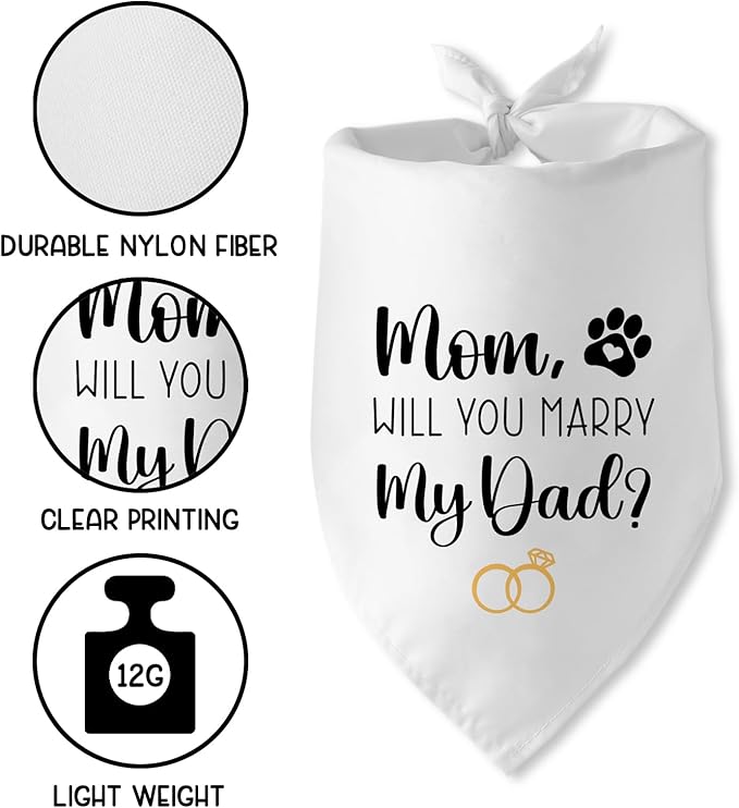 Engagement Gifts Mom,Will You Merry My Dad? Dog Bandana Pet Scarf Wedding Photo Prop Pet Accessories for Dog Lovers Owner Gift Engagement Party Bridal Shower Decorations