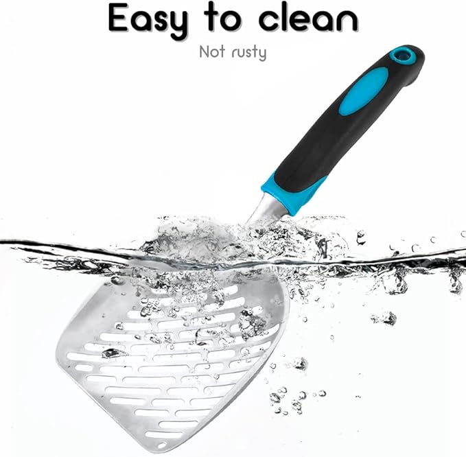 Cat Litter Scoop-Metal Cat Scooper-Long Handle Scoop,Cat Scooper-Poop Sifting-Mesh Shovel-Suitable for Cat Litter Box(Blue)-Christmas