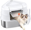 XL Stainless Steel Corner Cat Litter Box with Lid - Sturdy, No Odor & Space-Saving Hidden Design for Large Cats, White