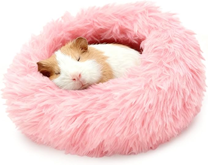 Guinea Pigs Bed Small Animal Bedding Donut-Shaped Burrowing Pet Bed Soft and Warm Hideaway with Spandex and Fleece Bottoms Cozy Carrier, Cage Accessories