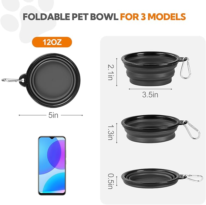 Dog Bowl Collapsible, 2 Pack Portable Foldable Travel Water Bowl Food Dishes with Carabiner Clip for Traveling, Hiking, Walking(12oz, Small, Grey+Black)