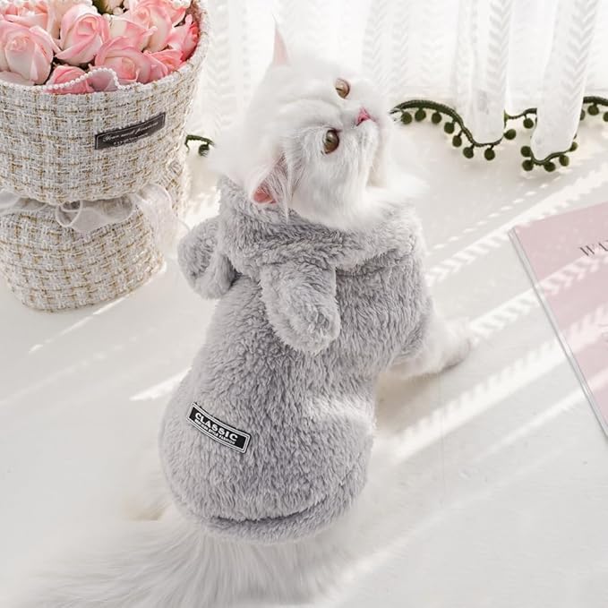 Selena Cat Bunny Ears Costume Cute Dog Kitten Hoodies Sweater Rabbit Ears Puppy Pet Apparel (Small,Gray)
