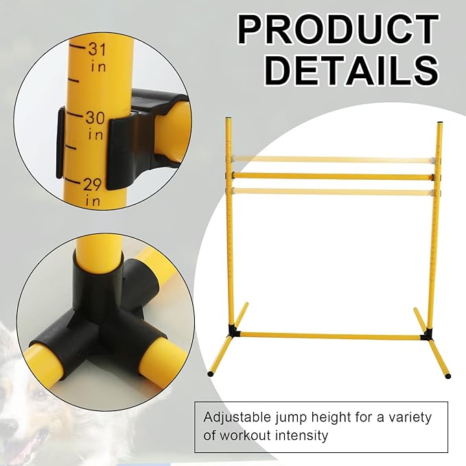 6 Pcs Dog Agility Training Equipments Dog Agility Jumps Hurdles Adjustable Jumps Hurdles Pet Jump Bars with Bag and Whistle for Indoor Outdoor Dogs Pet Jump Course Game(Yellow)