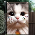 Cute Cat Garden Flag 12x18 Inch Double Sided Outdoor Yard Banner Adorable White Kitten with Gemstone Whiskers Sparkling Eyes Pet Lover Decor for Spring Summer Porch Lawn