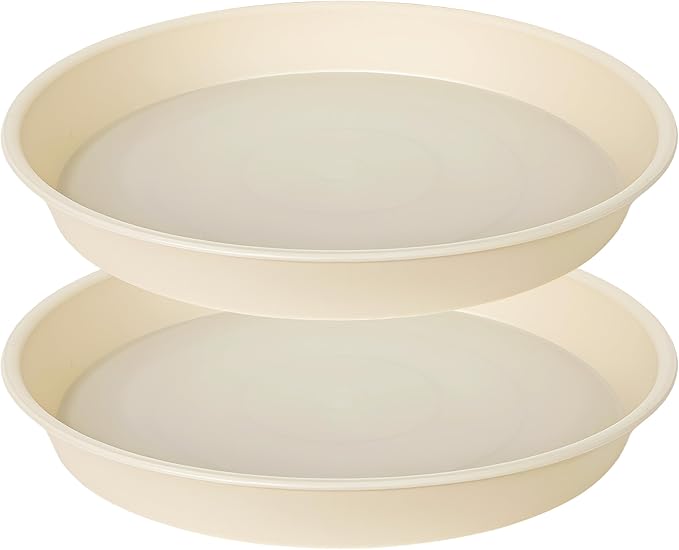 2 Pack of 20 21 inch Plant Saucer Round, Deep Plant Saucers for Pots, Heavy Duty Plastic Plant Drip Tray for Indoors Outdoor, Bird Bath Bowls, Plant Trays for Planter 19-22" (21 inch, Beige)