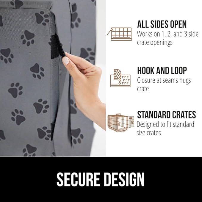 GORILLA GRIP Dog Crate Covers compatible with Amazon Basics Dog Crates, All Sides Open, Privacy Cover Fits 30" Wire Kennel, Breathable Mesh Windows, Light Reducing Puppy Training Cage Topper, Gray Paw