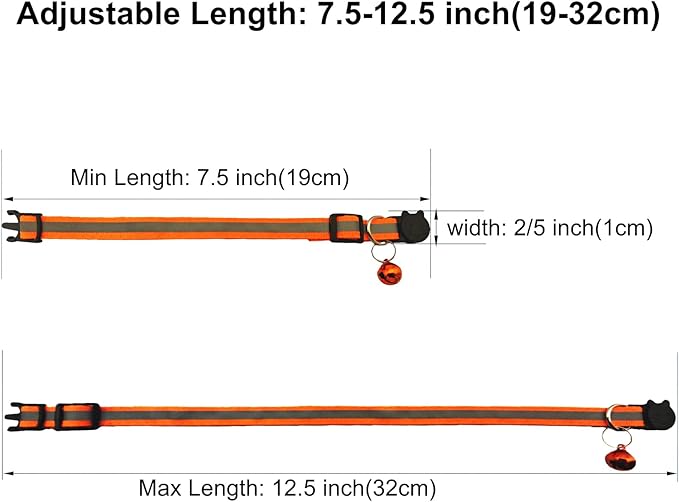 14 Pack Breakaway Cat Collar with Bell, Reflective Kitten Collar for Girl Boy Cats, Safety Buckle Adjustable 7.5-12.5 Inch, 0.4 Inch Width Lightweight, Pet Gifts (Orange)