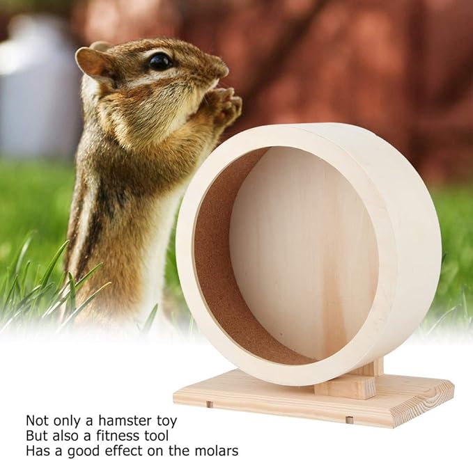 Wooden Hamster Exercise Wheel, Silent Silent Running Wheel Wooden Small Pets Quiet Spinner Play Toy Cage Accessories for Dwarf Syrian Hamster Rat Gerbil Mice Guinea Pigs(S)