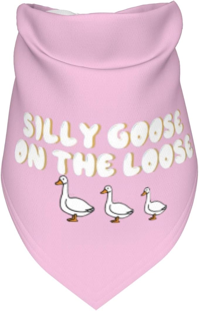 Silly Goose on The Loose Triangle Dog Bandana,Summer Bandana Funny Triangle Dogs Scarf Handkerchief Soft Adjustable Puppy Bandanas (Pink)