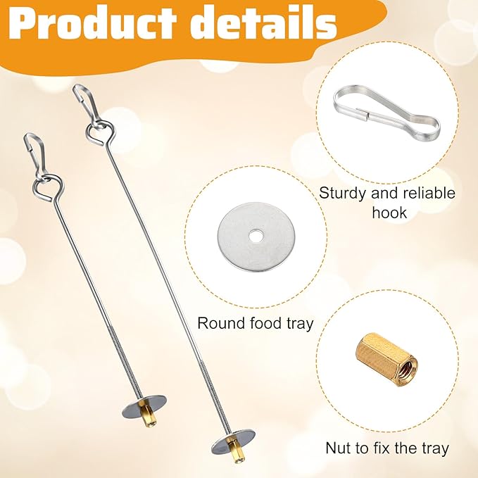 2PCS Bird Cage Food Holder with Hook, Stainless Steel Bird Feeder for Cage, Parrot Fruit Skewers, Bird Foraging Toys for Macaw Parakeet Parrot Budgie (2 Sizes)