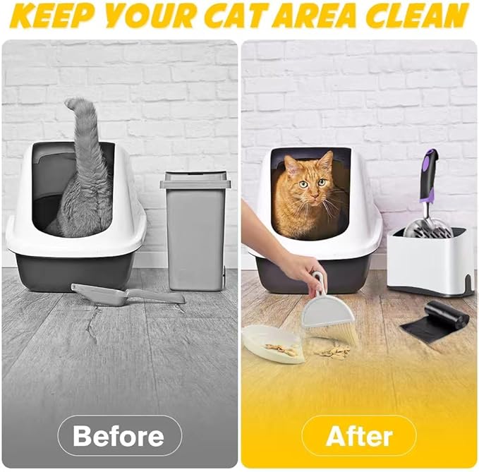 Cat Litter Scooper with Holder,Metal Cat Litter Scoop, Kitty Poop Scooper Stand for Litter Box, Cat Caddy for Litter Scoop, Fast Sifting Kitty Poop Scooper Caddy Poop Scooper Stand