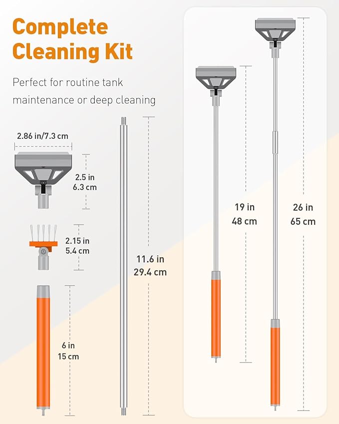 Pawfly Aquarium Algae Scraper Cleaner Fish Tank Brush with 5 Stainless Steel Blades, 26 Inch Aquarium Glass Scraper Aquarium Cleaning Tool