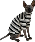 Vintage Stripes Sphynx Hairless Cats Shirt Cotton Cat Turtleneck Pet Clothes Kitten T-Shirts with Sleeves for Sphynx Cats (Black Grey White, X-Small)