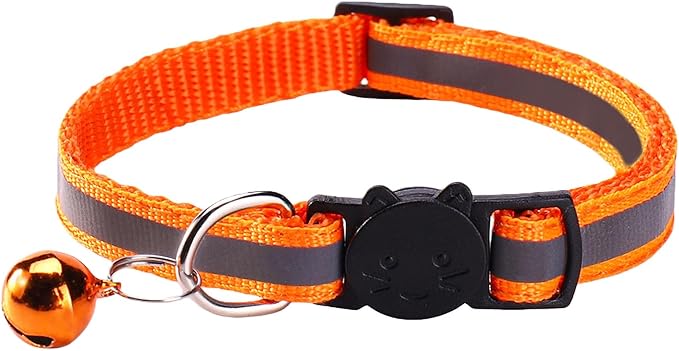 14 Pack Breakaway Cat Collar with Bell, Reflective Kitten Collar for Girl Boy Cats, Safety Buckle Adjustable 7.5-12.5 Inch, 0.4 Inch Width Lightweight, Pet Gifts (Orange)
