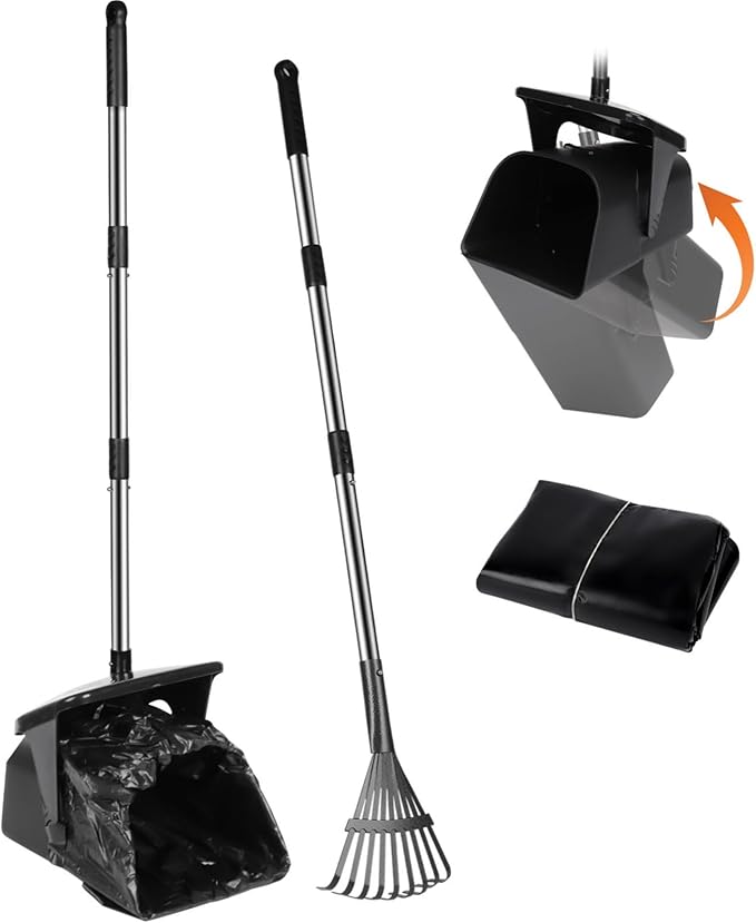 39.8'' Long Handle Dog Pooper Scooper with 20 Bag Attachment Heavy Duty Swivel Bin & Rake Pooper Scooper for Large Medium Dogs Easy to Clean Poop Scooper for Yard, Grass, Gravel