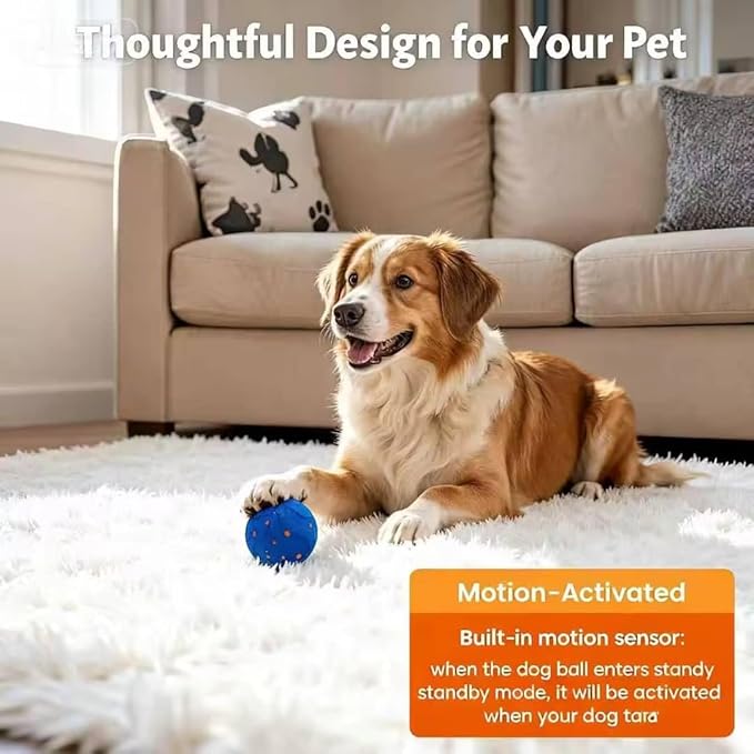 PawPlay 2026 Smart Interactive Dog Ball, Rechargeable Electronic Pet Toy with Type-C Charging, Blue Motion Activated Ball for Dogs, Indoor Outdoor Exercise and Training.