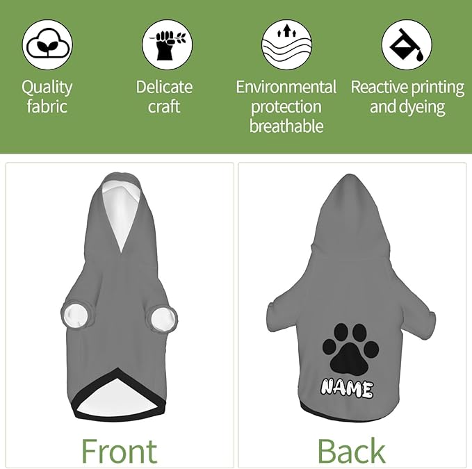 Custom Dog Hoodie Warm with Your Photo Text Logo Name Personalized Dog Clothes for Puppy Sweatshirt Hooded for Small Medium Large Dogs Girl/Boy Cats Gray
