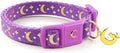 WAAAG Cat Collars, Gold Moons and Stars Cat Collar, Safety Breakaway Cat Collar, Glow in The Dark (Kitten 6.5"-10" Neck, Lavender)