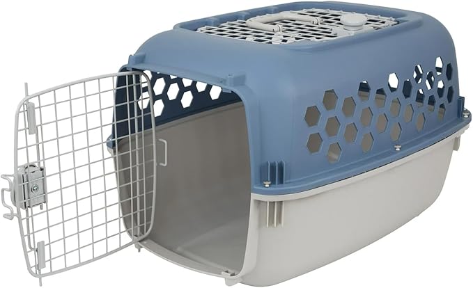 Portable Double Door Plastic Pet Carrier for Dogs & Cats - 24" Durable Ventilated Kennel with Top Loading, Airline Approved, Foldable Design for Travel & Vet Visits