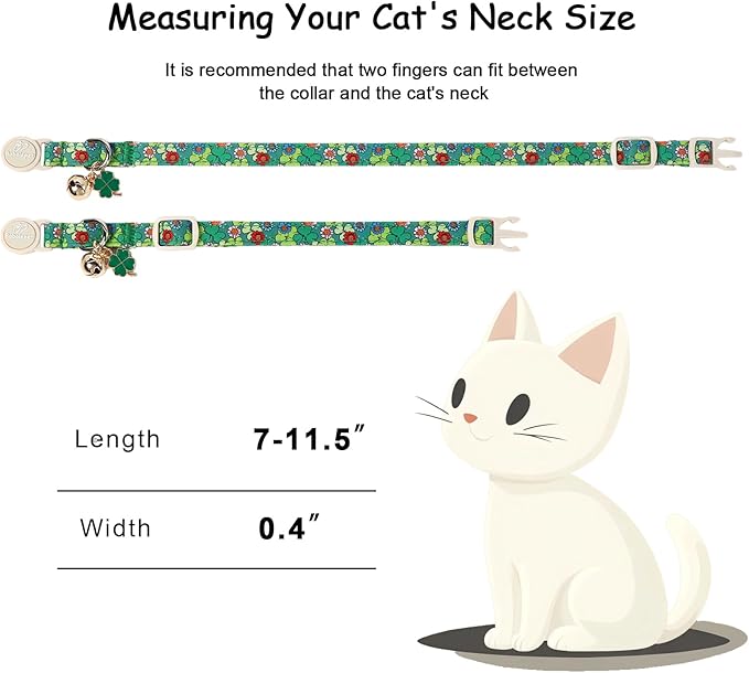 2 Pack St. Patrick’s Day Cat Collars - Breakaway Cat Collar with Bell, Green Clover Pendant, Adjustable Cute Kitten Collars for Boy Girl Cats, Beer&Flower Irish Shamrock