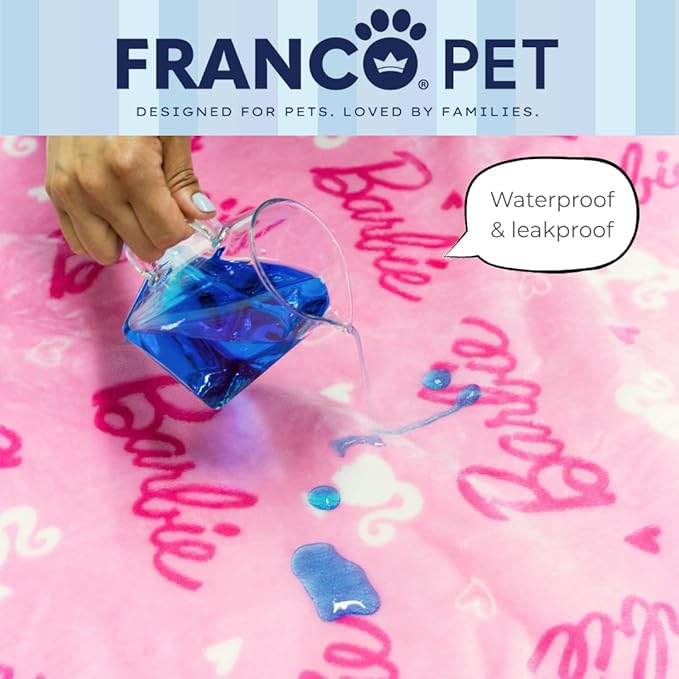 Franco Pet Barbie Super Soft Cozy Waterproof Sherpa-Backed Blanket Throw for Small Dogs, Couch/Bed/Car, 30x40 (Officially Licensed Product)