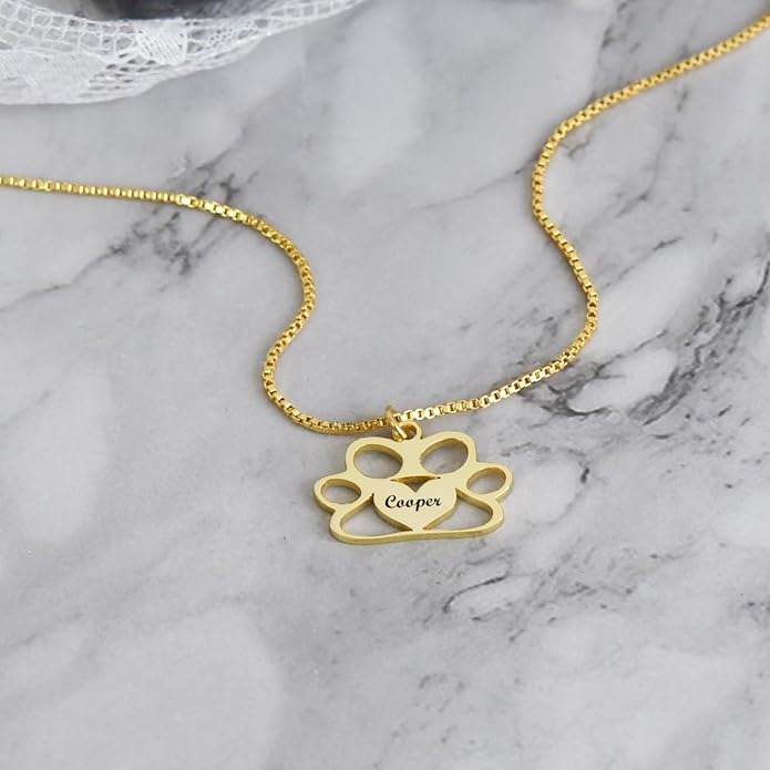 Personalized Cute Dog Cat Paw Name Necklace Forever Love Custom Heart Pendant Pet Name Necklace Gift for Pet Lovers