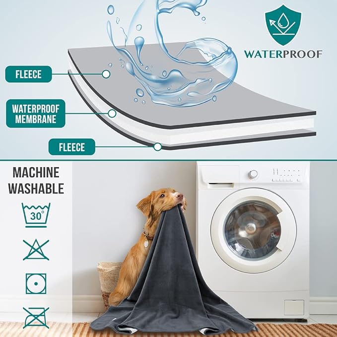 PetAmi Waterproof Dog Blanket for Small Medium Pets Dogs Cats, Pet Couch Cover Protector for Furniture, Reversible Washable Soft Fleece Cat Blanket for Bed Couch Sofa, 29x40 (Gray/Light Gray)