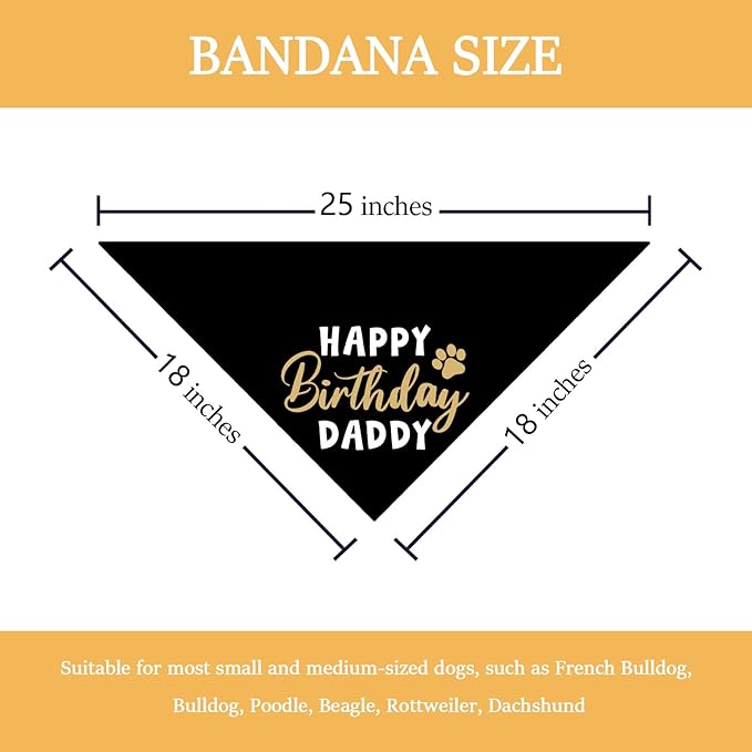 Happy Birthday Daddy Dog Bandana Black Puppy Bandanas Birthday Decorations Photo Prop Pet Scarf Pet Accessories for Dog Lover Dad