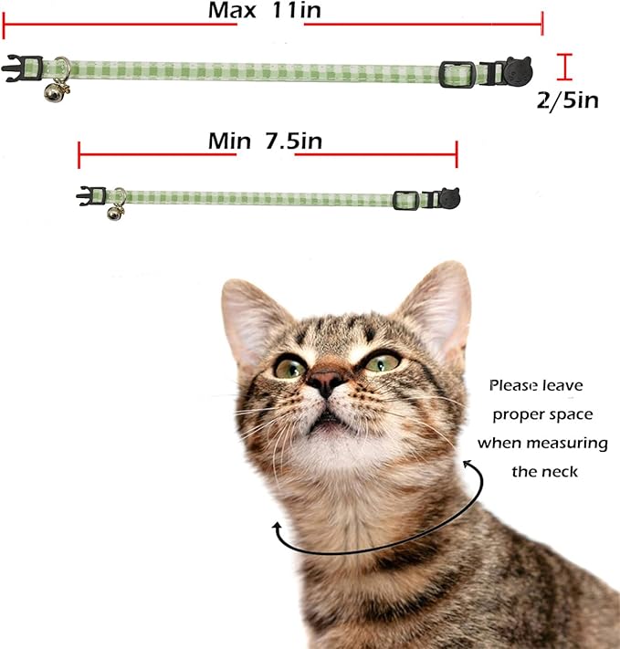 Breakaway Cat Collars with Bell, Set of 3, Durable & Safe Cute Kitten Collars Safety Adjustable Kitty Collar for Cat Puppy 7.5-11in (Plaid-2)