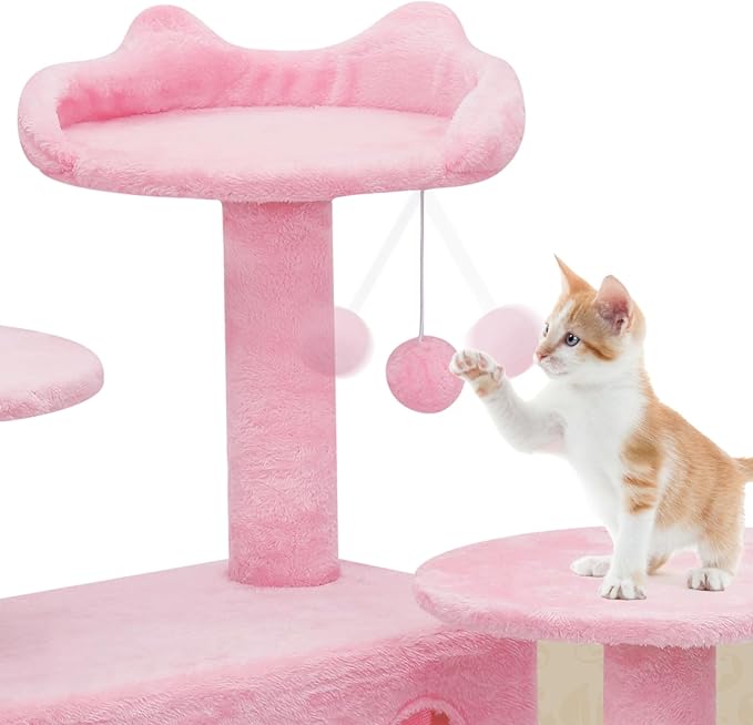 Athena Collection Cat Tree - 62" Multi-Level Cat Climbing Tower with 2 Cat Condo & Scratching Post