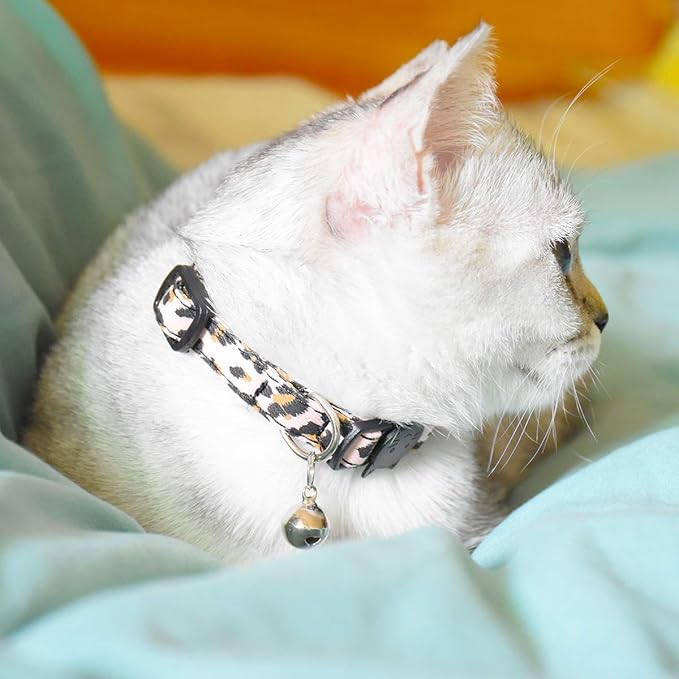 Breakaway Cat Collars with Bell, Set of 3, Durable & Safe Cute Kitten Collars Safety Adjustable Kitty Collar for Cat Puppy 7.5-11in (Leopard)