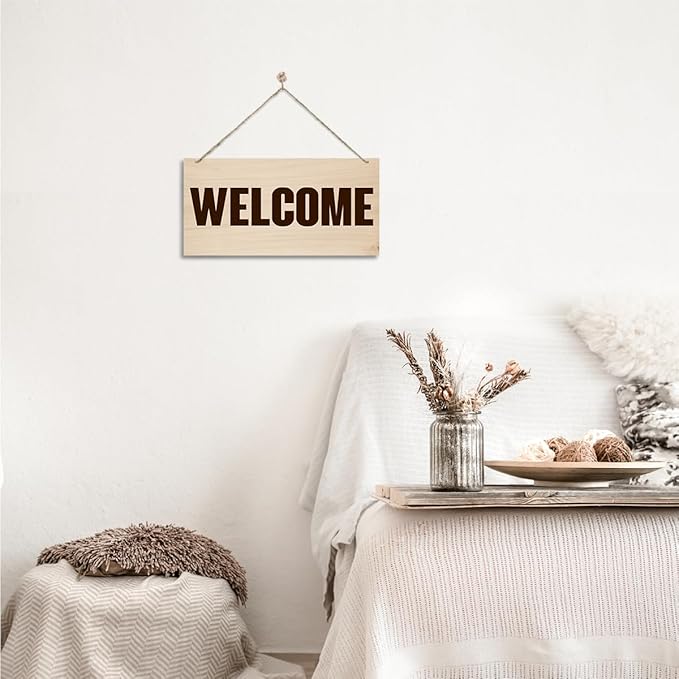 Welcome Sign for Front Door, Welcome Decor Wooden Hanging Sign for Wall Decor, Retro Wood Grain Signs, Rustic Funny Wooden Outdoor Front Door Hanging Decoration 13.8X6.9 inches