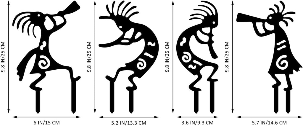 4 Piece Kokopelli Metal Garden Stakes - Native American-Inspired Southwestern Yard Art, Rustic Outdoor Decor for Lawn, Patio, Garden Pathway; Fade-Resistant Ornaments for Thanksgiving Day