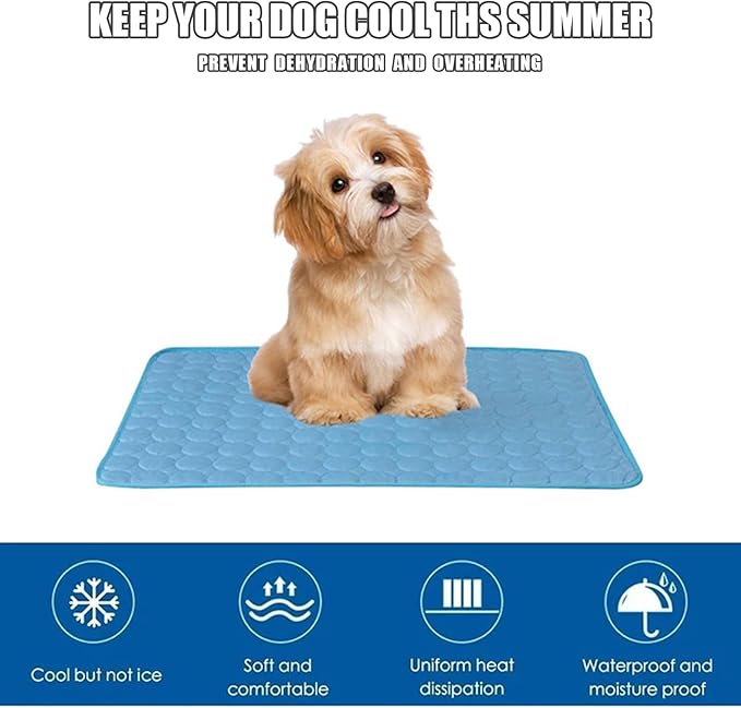 Upgraded Dog Cooling Mat, Pet Cooling Mats, Washable & Portable Pet Soft Pad, Foldable & Non-Slip Dog mats, Indoor Outdoor Uses in Kennel, Bed, Sofa or Car(Blue, M: 62×50 cm | 24×20 inch)
