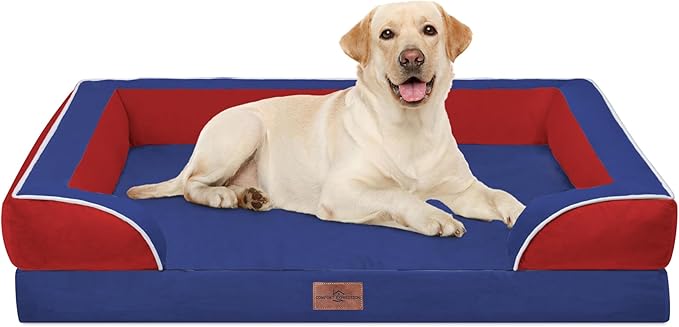 Comfort Expression Orthopedic Dog Bed for Extra Large Dogs 42x30 Inch, Waterproof Egg Crate Foam XL Pet Bed with Removable Bolsters, Dog Couch with Washable Cover & Non-Slip Bottom, American Flag 4