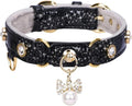 PetsHome Cat Collar, Dog Collar, [Bling Rhinestones] PU Leather Adjustable Pet Collar with Luxury Pendant for Cat and Small Dog Extra Small Black