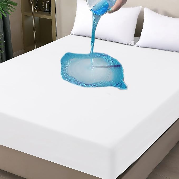 Waterproof Mattress Protector Queen, Fitted Sheet Style Breathable Mattress Cover with Deep Pocket Fits Up to 18'', Noiseless Bed Cover for Kids Adults Pets, Machine Washable (White, 60'' X 80'')
