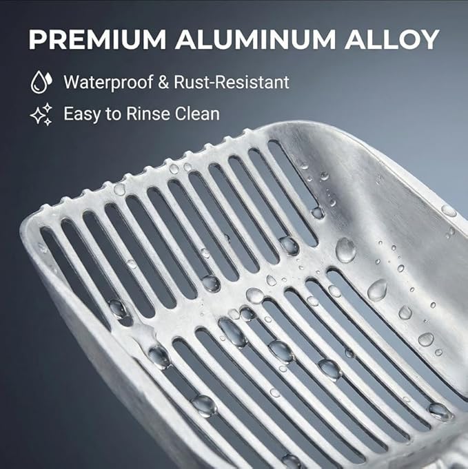 Full Metal Cat Litter Scoop with Holder, Stainless Steel Cat Litter Scooper Holder, Aluminum Kitty Scoop Captures All Clumps, Heavy Duty Kitty Metal Scooper with Non-Slip Handle