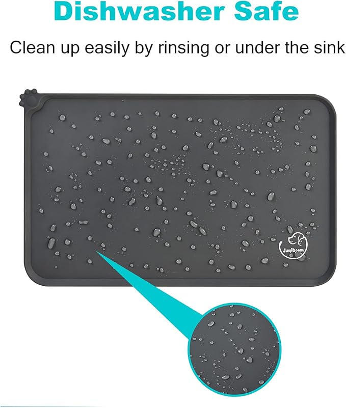 Silicone Waterproof Dog Cat Pet Feeding Mats, Non Slip, Easy Clean Pet Dog Cat Bowl Mats Placemat (28" x 24") Grey