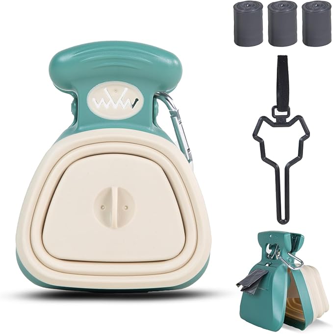 Medium Pooper Scooper, Portable and Handheld Size for Walking Large and Small Dogs Outside Yard or Travel Outdoors, Pup Poop Scoop with Container and 30pcs Pet Waste Bag Attachment