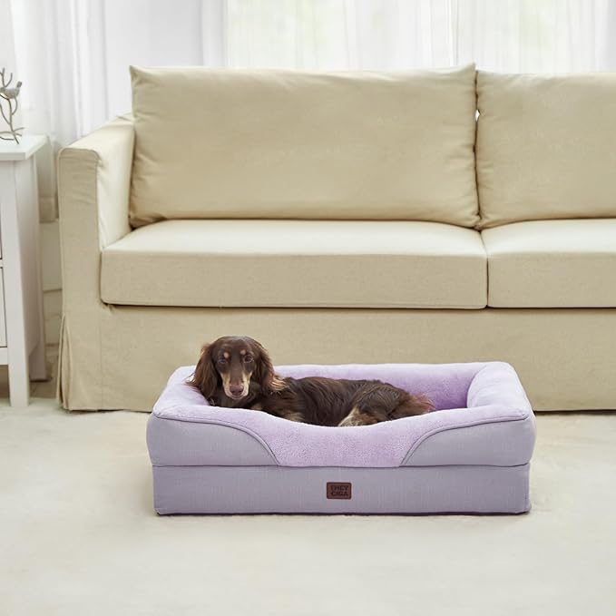 EHEYCIGA Orthopedic Dog Bed for Large Sized Dog, 41x27x7.5 Inch Large Memory Foam Dog Couch Bed with Sides, Waterproof Liner & Washable Removable Cover, Bolster Pet Sofa, Purple